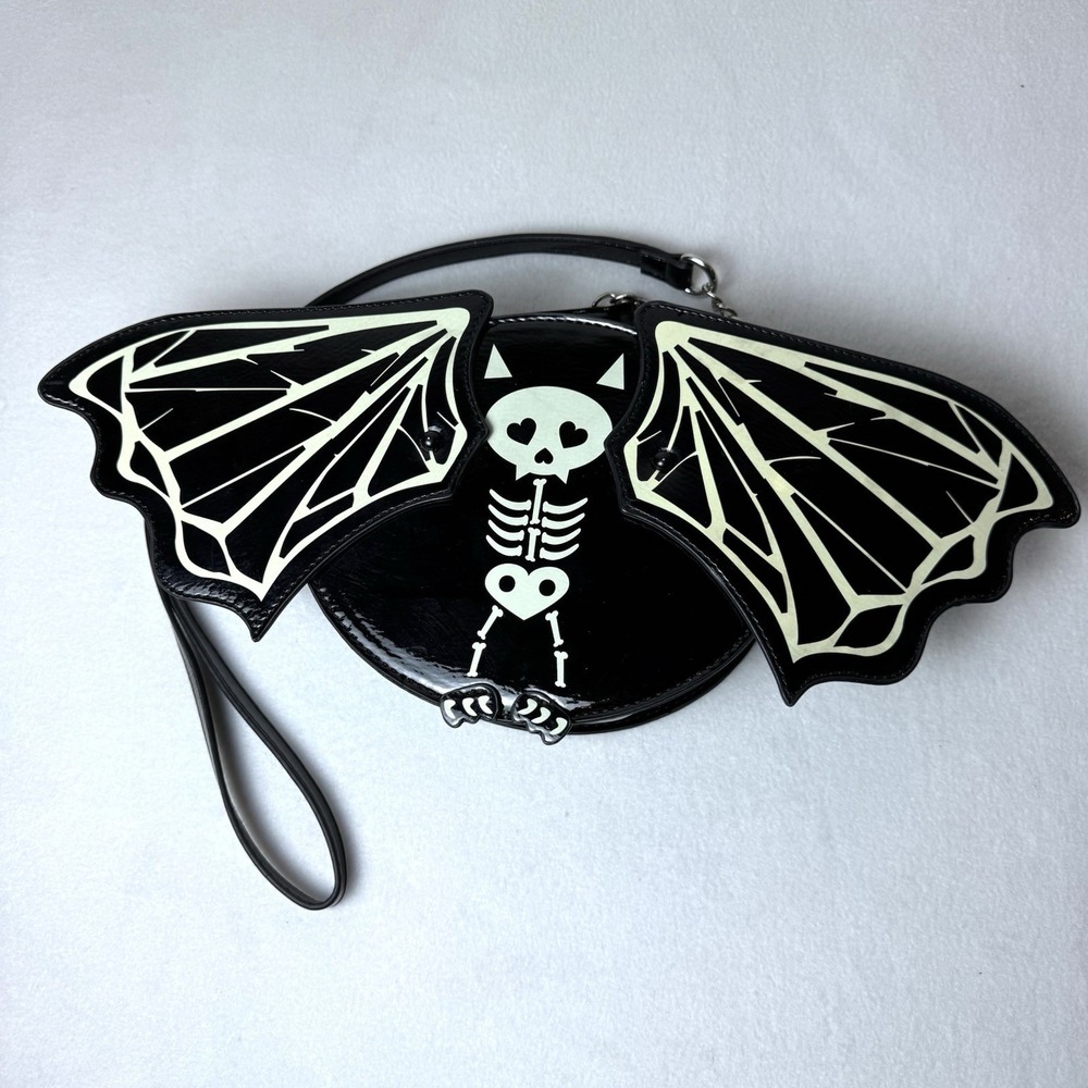 Betsey Johnson Glow in the Dark Movable Skeleton Bat Wing Purse Crossbody Bag